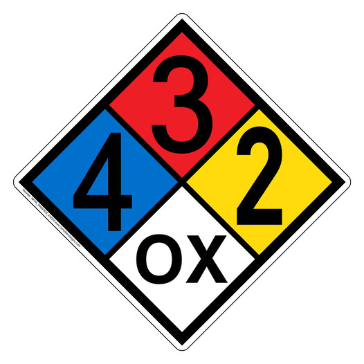 NFPA 704 Diamond Sign with 4-3-2-OX Hazard Ratings