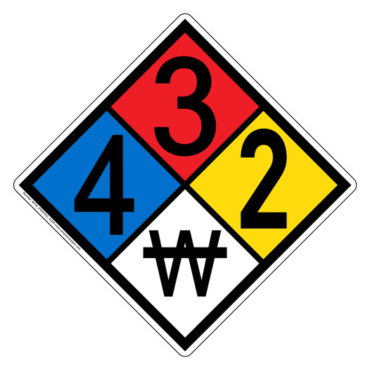 NFPA 704 Diamond Sign with 4-3-2-W Hazard Ratings NFPA_PRINTED_432W