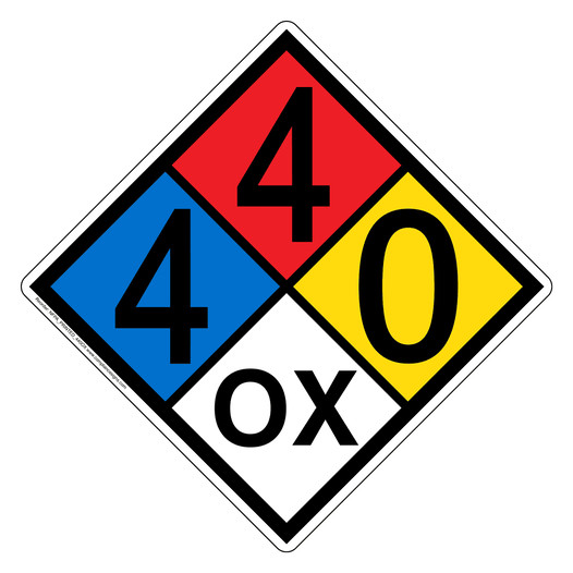 NFPA 704 Diamond Sign with 4-4-0-OX Hazard Ratings NFPA_PRINTED_440OX