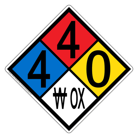 NFPA 704 Diamond Sign with 4-4-0-W OX Hazard Ratings NFPA_PRINTED_440W_OX