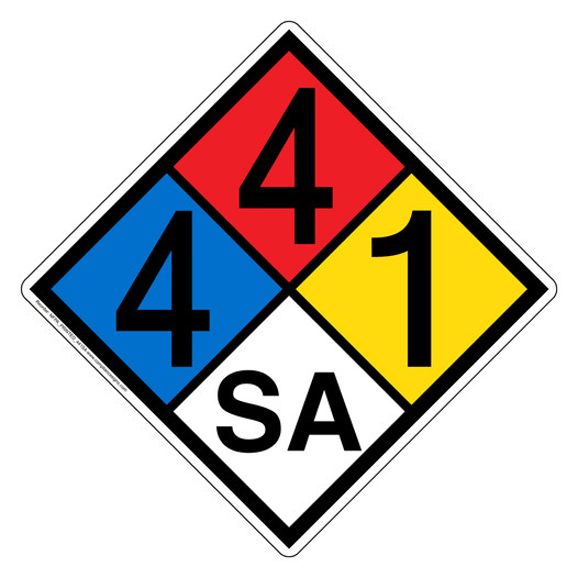 NFPA 704 Diamond Sign with 4-4-1-SA Hazard Ratings