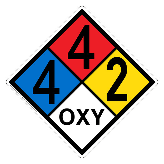 NFPA 704 Diamond Sign with 4-4-2-OXY Hazard Ratings NFPA_PRINTED_442OXY