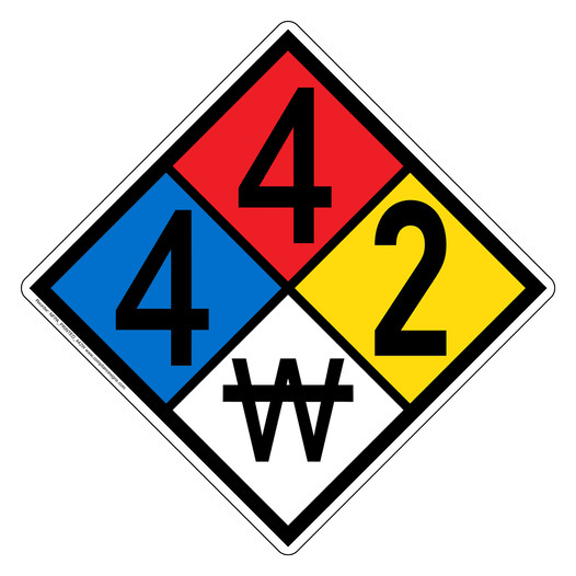 NFPA 704 Diamond Sign with 4-4-2-W Hazard Ratings NFPA_PRINTED_442W