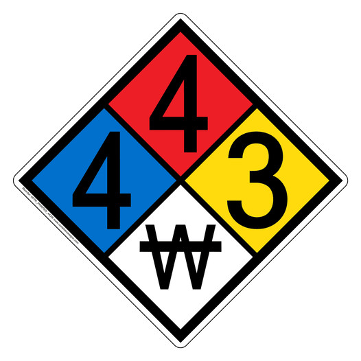 NFPA 704 Diamond Sign with 4-4-3-W Hazard Ratings NFPA_PRINTED_443W