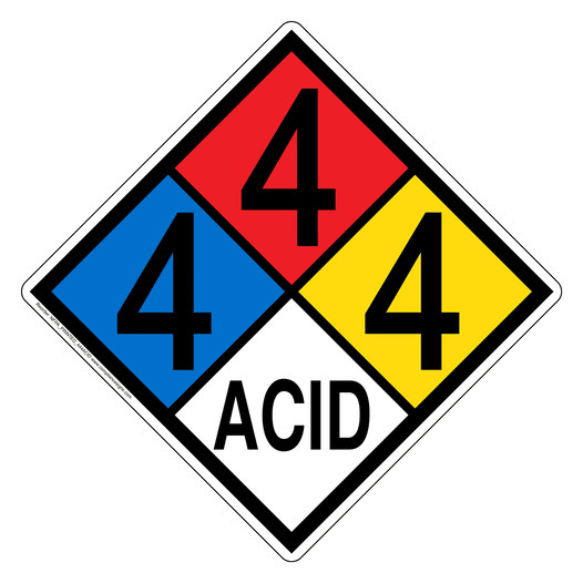 NFPA 704 Diamond Sign with 4-4-4-ACID Hazard Ratings NFPA_PRINTED_444ACID