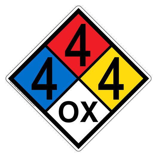 NFPA 704 Diamond Sign with 4-4-4-OX Hazard Ratings NFPA_PRINTED_444OX