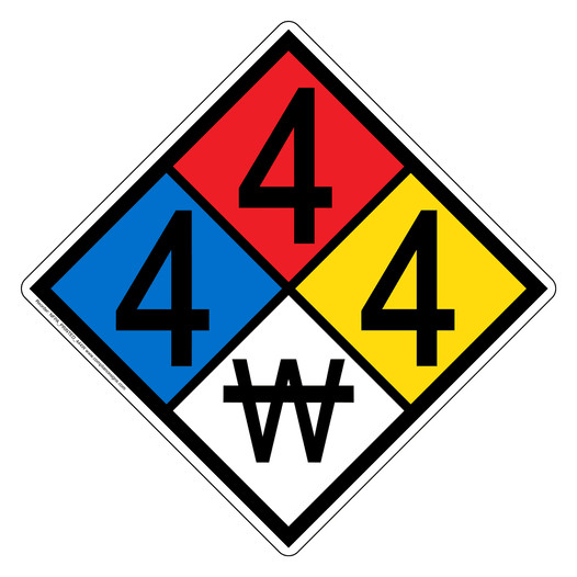 NFPA 704 Diamond Sign with 4-4-4-W Hazard Ratings NFPA_PRINTED_444W