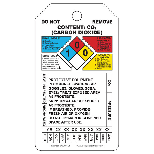 6-Year NFPA Content CO2 Carbon Dioxide Inspection Tag