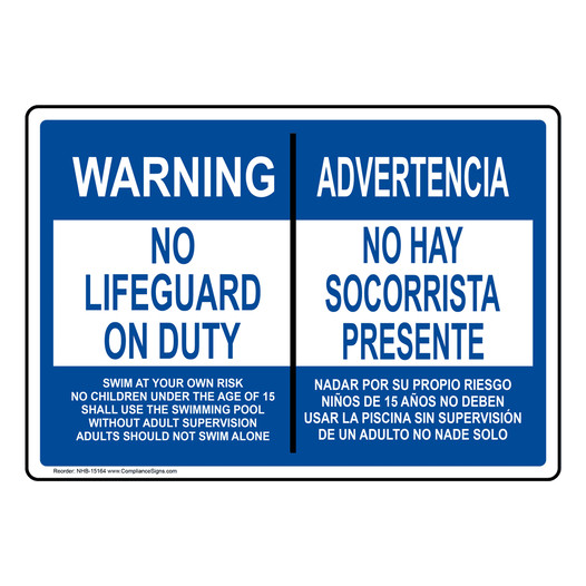 No Lifeguard No Children Under The Age 15 Bilingual Sign NHB-15164