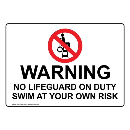 Warning No Lifeguard On Duty Swim At Your Own Risk Sign NHE-15085