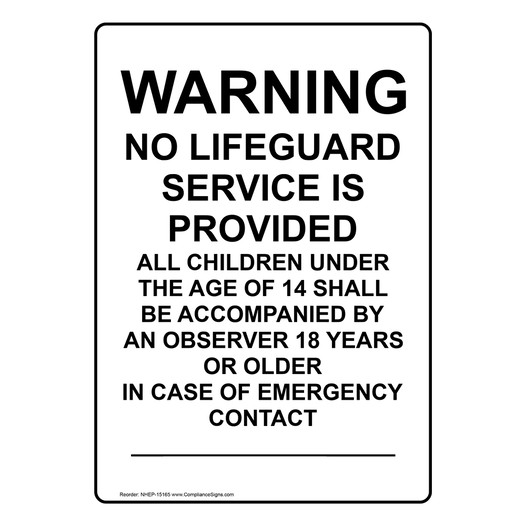 Portrait Warning No Lifeguard Service Is Provided Sign NHEP-15165