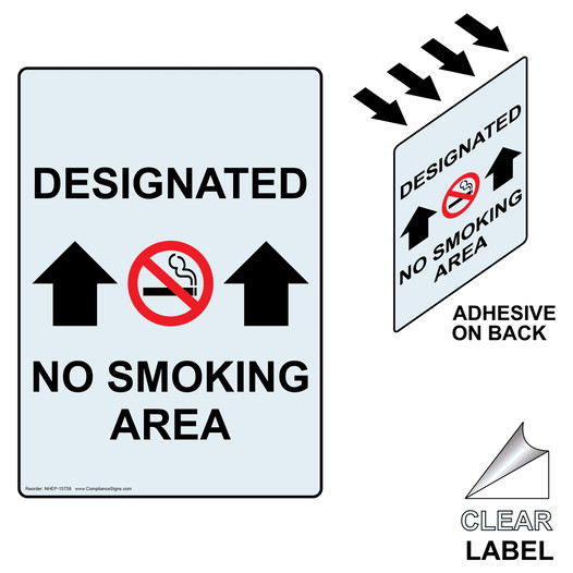 Portrait Designated No Smoking Area Clear Label With Symbol NHEP-15758