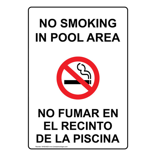 No Smoking In Pool Area Bilingual Sign NHB-9426