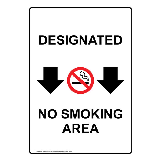 Portrait Designated No Smoking Area Sign With Symbol NHEP-15766