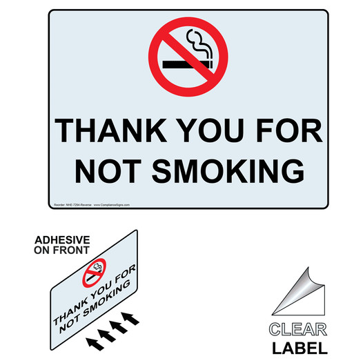 THANK YOU FOR NOT SMOKING Label with Symbol and Front Adhesive