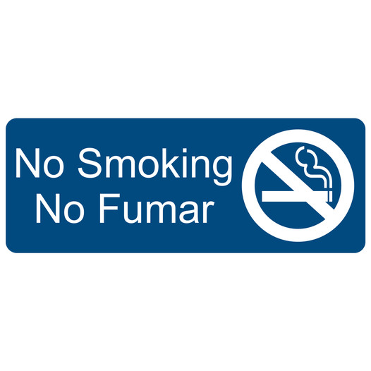 Blue Engraved No Smoking - No Fumar Sign with Symbol