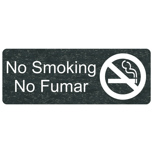Charcoal Marble Engraved No Smoking - No Fumar Sign with Symbol EGRB-460-SYM_White_on_CharcoalMarble