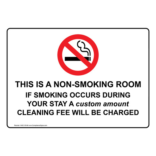 Non-Smoking Room Custom Cleaning Fee Charged Sign NHE-18146