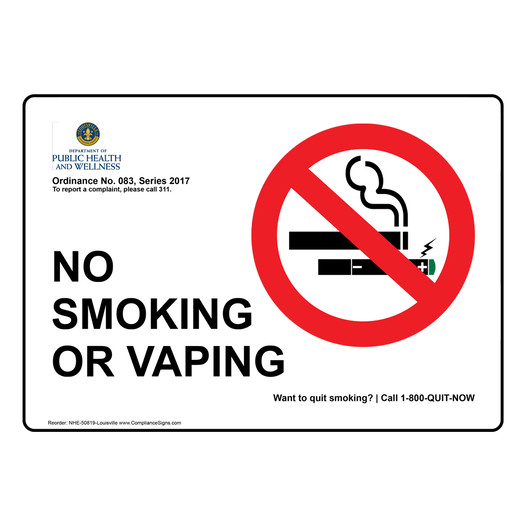 Louisville No Smoking Or Vaping Sign NHE-50819-Louisville