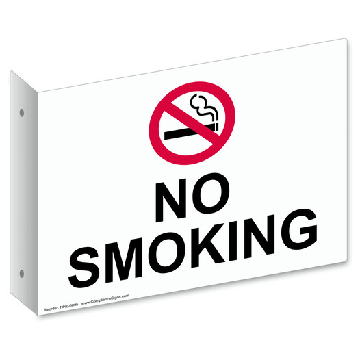 Projection-Mount White NO SMOKING Sign With Symbol
