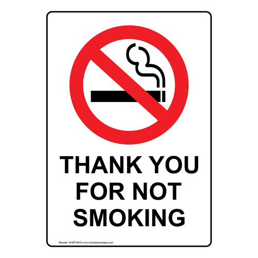 Portrait Thank You For Not Smoking Sign With Symbol NHEP-6910