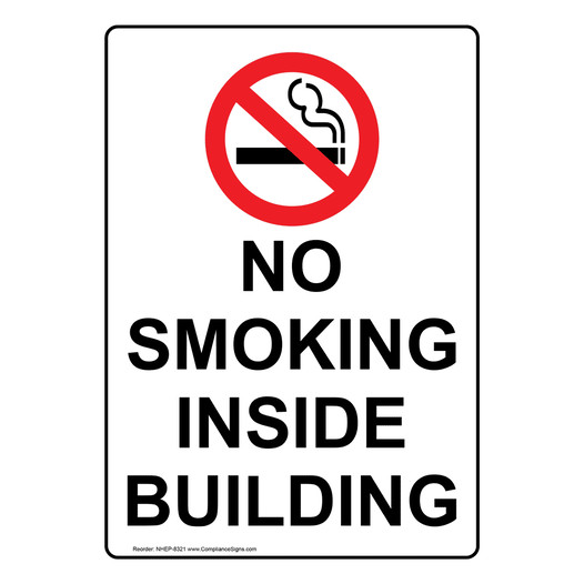 Portrait No Smoking Inside Building Sign With Symbol NHEP-8321