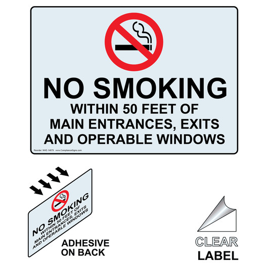 No Smoking Within 50 Feet Of Main Entrances Label for No Smoking