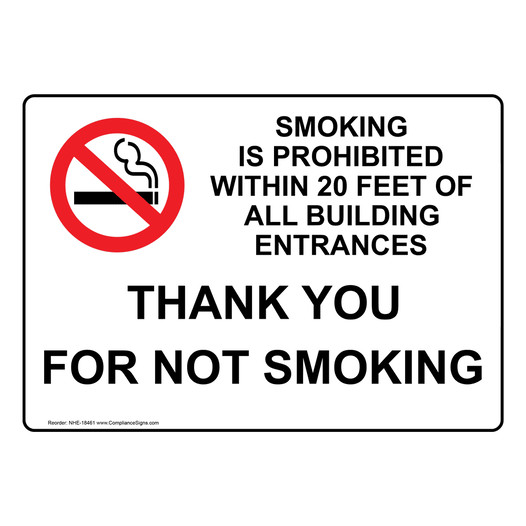 Smoking Is Prohibited Within 20 Feet Entrances Sign NHE-18461
