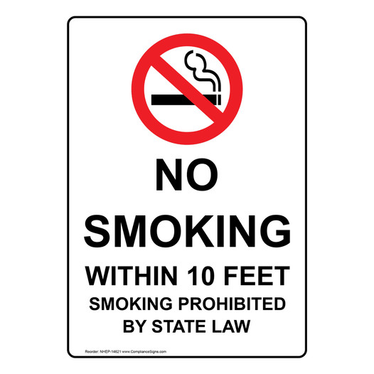 Portrait No Smoking Within 10 Feet Sign With Symbol NHEP-14621