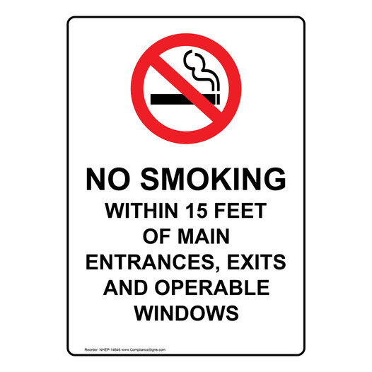 Portrait No Smoking Within 15 Feet Sign With Symbol NHEP-14646