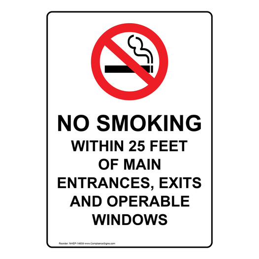 Portrait No Smoking Within 25 Feet Sign With Symbol NHEP-14659