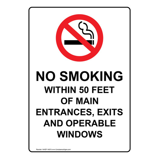 Portrait No Smoking Within 50 Feet Sign With Symbol NHEP-14678