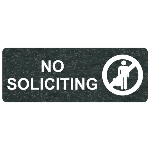 Charcoal Marble Engraved NO SOLICITING Sign with Symbol EGRE-13362_White_on_CharcoalMarble