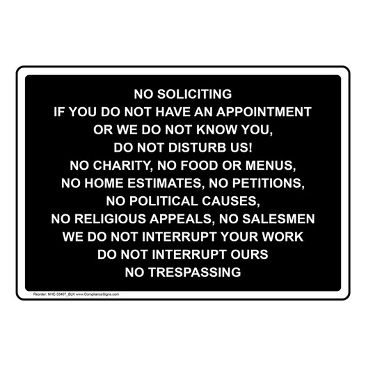 No Soliciting If You Do Not Have An Appointment Sign NHE-33407_BLK