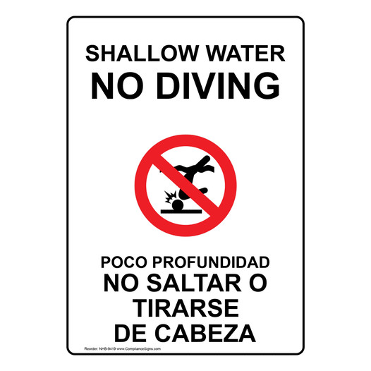 Shallow Water No Diving With Symbol Bilingual Sign NHB-9419