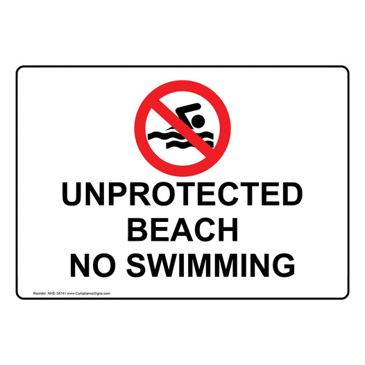 Unprotected Beach No Swimming Sign With Symbol NHE-34741