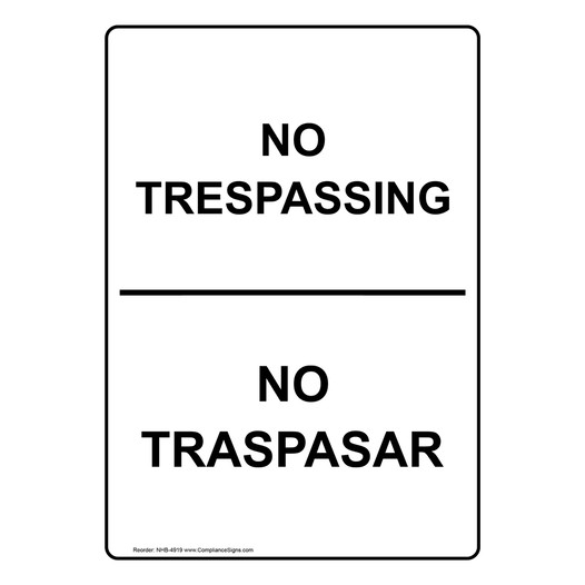No Trespassing Bilingual Sign for No Soliciting / Trespass NHB-4919
