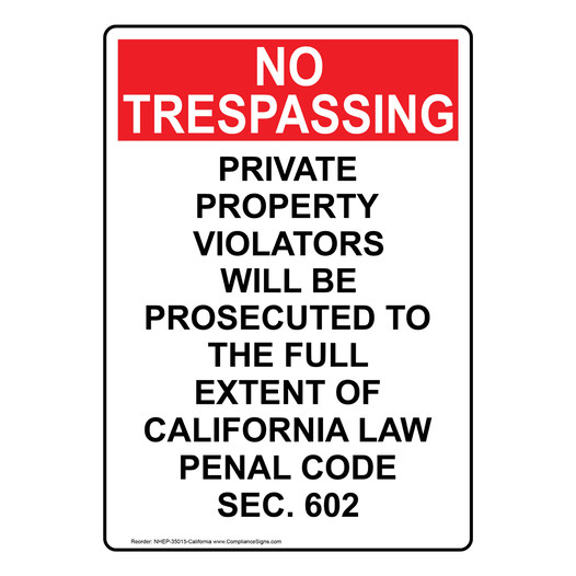 Portrait California PRIVATE PROPERTY Sign NHEP-35015-California