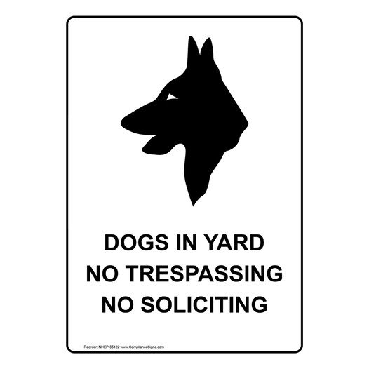 Portrait Dogs In Yard No Trespassing Sign With Symbol NHEP-35122
