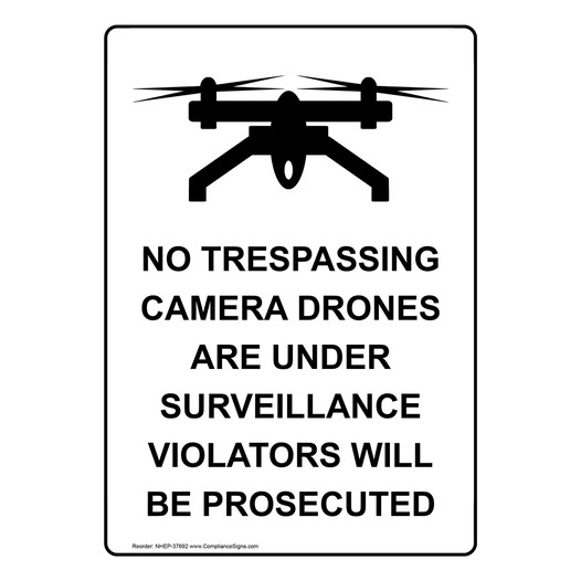 Portrait No Trespassing Camera Drones Sign With Symbol NHEP-37692