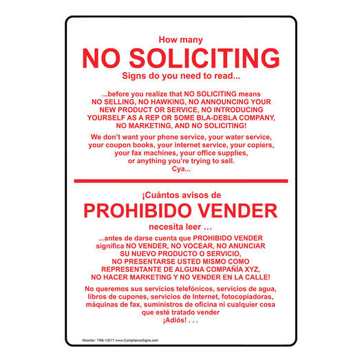 How Many No Soliciting Signs Do You Need Bilingual Sign TRB-13571
