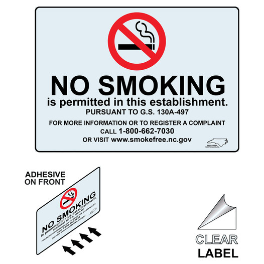 North Carolina No Smoking In This Establishment Label With Front Adhesive NHE-10511-NorthCarolina-Reverse