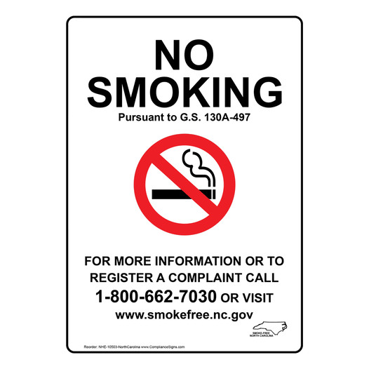 North Carolina No Smoking G.S. G.S. 130A-497 Sign NHE-10503-NorthCarolina