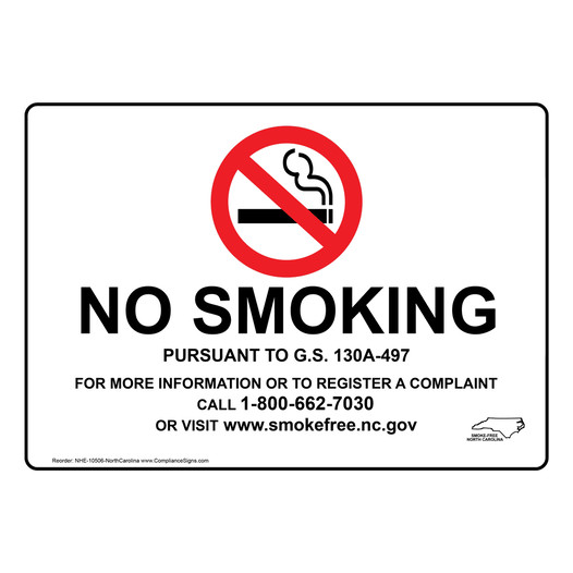 North Carolina No Smoking G.S. G.S. 130A-500 Sign NHE-10506-NorthCarolina
