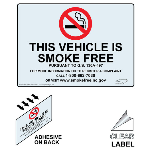 North Carolina This Vehicle Is Smoke Free Clear Label NHE-10519-NorthCarolina