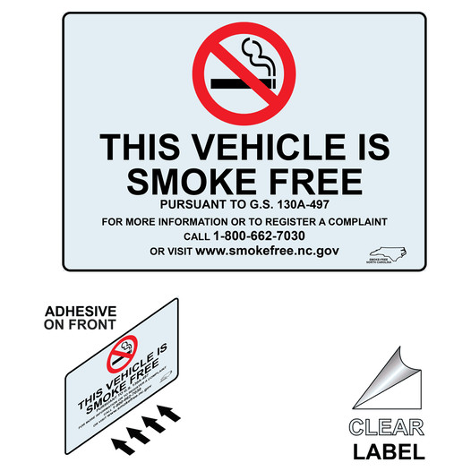 North Carolina This Vehicle Is Smoke Free Label With Front Adhesive NHE-10520-NorthCarolina-Reverse
