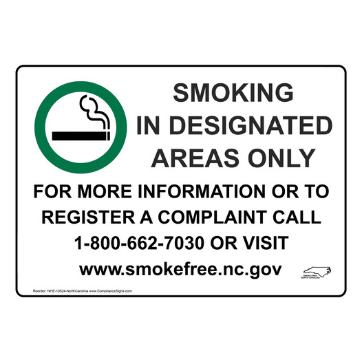 North Carolina Smoking In Designated Areas Only Sign NHE-10524-NorthCarolina