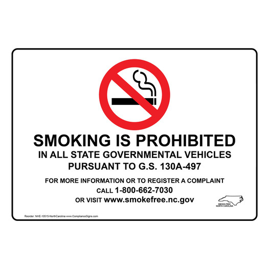 North Carolina Smoking Prohibited In All State Vehicles Sign NHE-10515-NorthCarolina