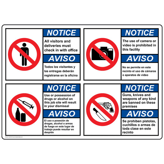 Bilingual ANSI Visitor Information and Security Sign NUCO2-033