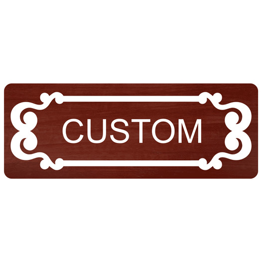 White-on-Cinnamon Custom Engraved Sign With Scroll Outline EGRE-CUSTOM-M7_White_on_Cinnamon